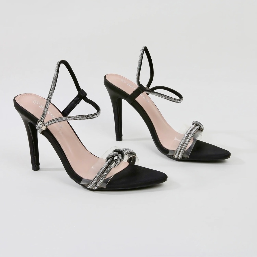 Chic Black Strappy Rhinestone Women's Heels